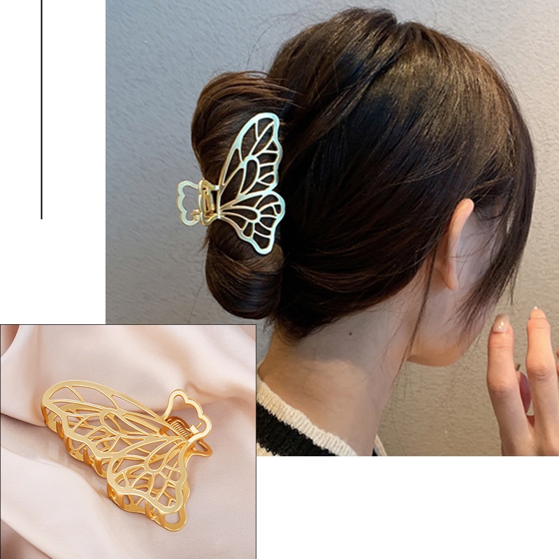 Kẹp tóc hình bướm màu vàng đồng thời trang cổ điển mới
