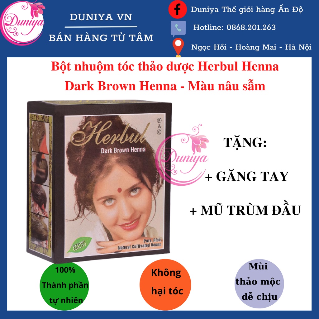 Bột Nhuộm Tóc Herbul Henna Dark Brown - Màu Nâu Sẫm