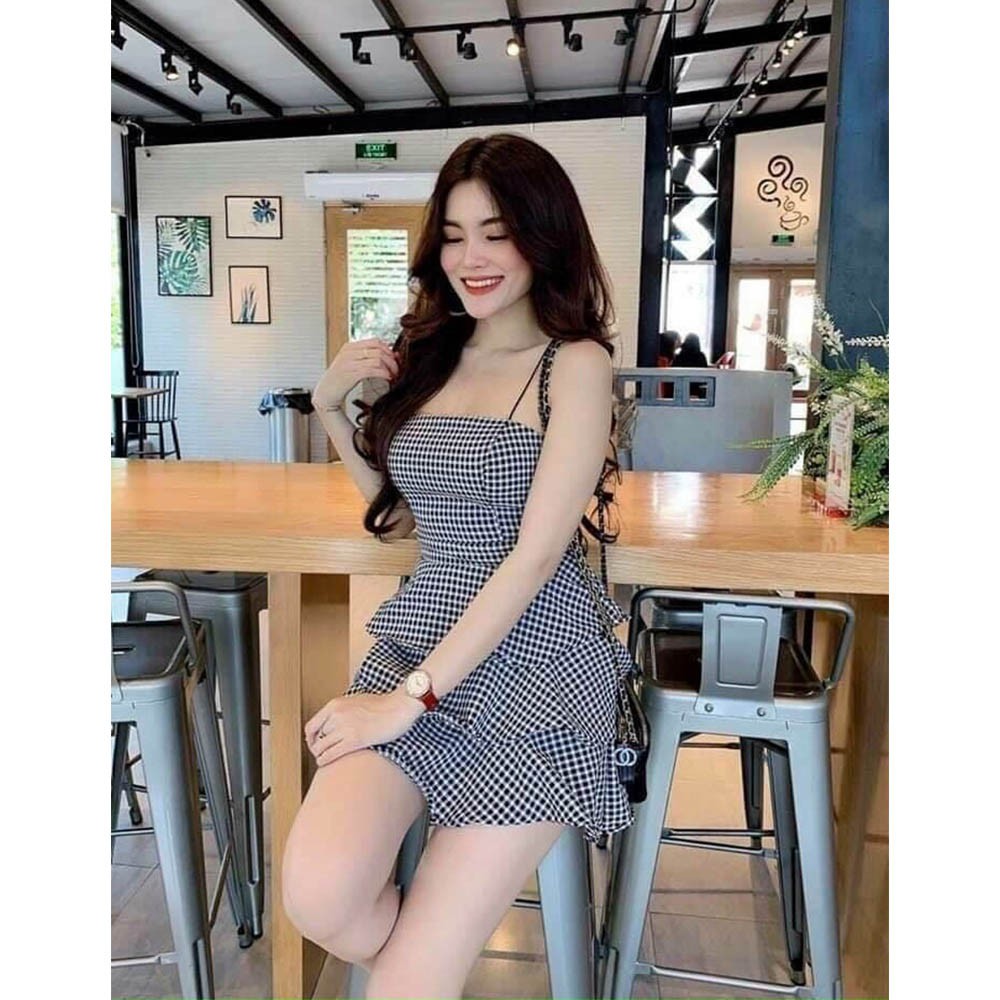 Orange.vn Đầm váy body caro nhí ( đen, hồng ) tôn dáng cho nàng dạo phố dự tiệc thời trang nữ