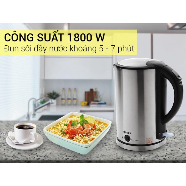 Bình Đun Siêu Tốc Philips HD9316 (1.7L - 1800W) - INOX Cao Cấp - BH Chính Hãng 2 Năm