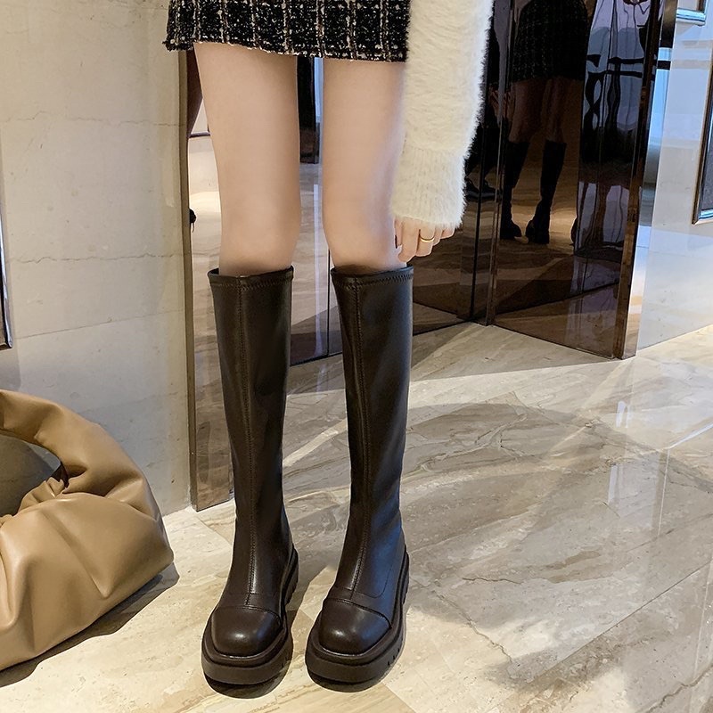 Giày Bốt Đùi Boot Nữ Boots Ulzzang Không Dây Vân Ngang Dáng Ủng Đế Răng Cưa