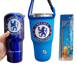 Ly giữ nhiệt đội bóng chel sea 900ml có túi theo ly + 2 ống hút + cọ vệ sinb