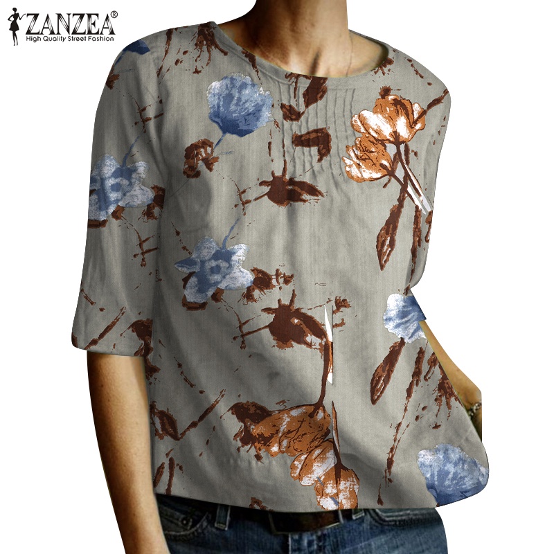 Zanzea Áo Nữ Tay Lửng Cổ Tròn Phong Cách Châu Âu Thời Trang