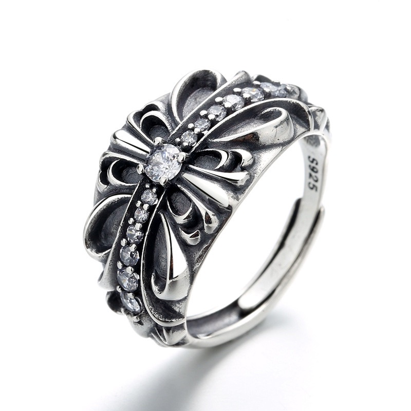Nhẫn unisex Chrome Heart Floral đính đá bạc 925 cao cấp.