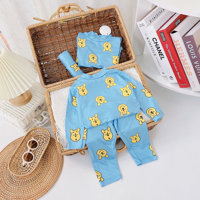 Bộ Quần Áo Dài Tay Thun Lạnh Cổ 3 Phân In Nhiều Hình Gấu Dễ Thương Cho Bé Từ 8-17kg  Mã TL04