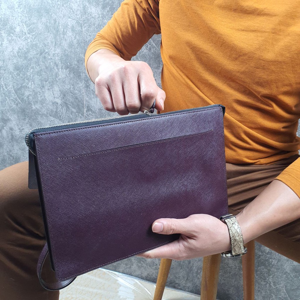 [Da thật] [Freeship] Clutch cầm tay nam nữ da Safiano CL123LEA - 100% da bò thật, BH 3 năm