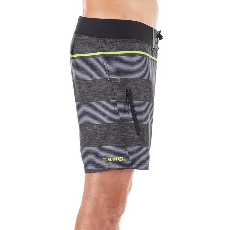 Quần short lướt ván dáng ngắn Decathlon Olaian 500 - đen sọc ngang