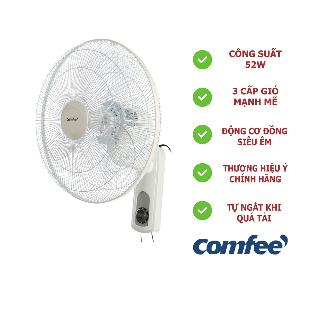 Quạt máy điện treo tường Comfee CF-WF4019VG 52W chính hãng 100% với 3 cấp độ gió, tự động ngắt khi quá tải