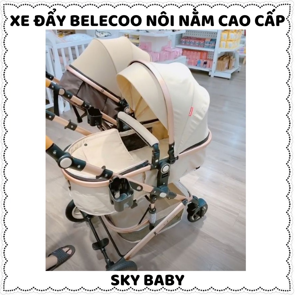 Xe đẩy cho bé Belecoo nôi nằm cao cấp gấp gọn 2 chiều 3 tư thế có mái che giảm sóc cho bé từ sơ sinh khung hợp kim Zozon