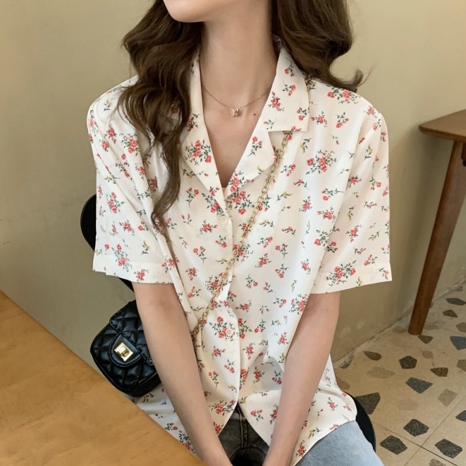 Áo Sơ Mi Chiffon Ngắn Tay In Họa Tiết Phong Cách Hàn Quốc Thời Trang Mùa Hè Mới Cho Nữ