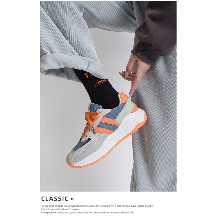 Giày thể thao nữ sọc cam và xám 👟Freeship extra 👟 Giày Quảng Châu Xịn