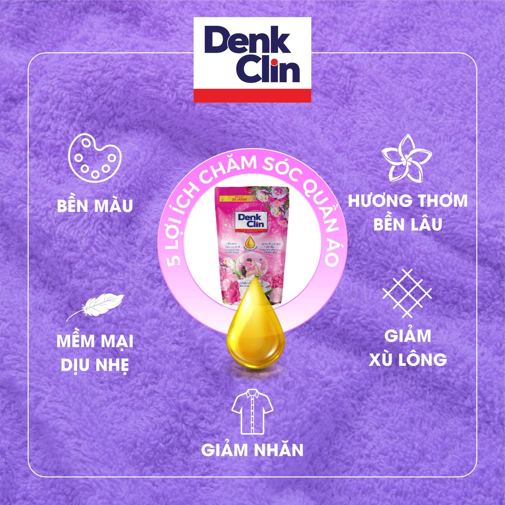 Nước xả làm mềm vải Denkclin chăm sóc chuyên sâu túi 800ml