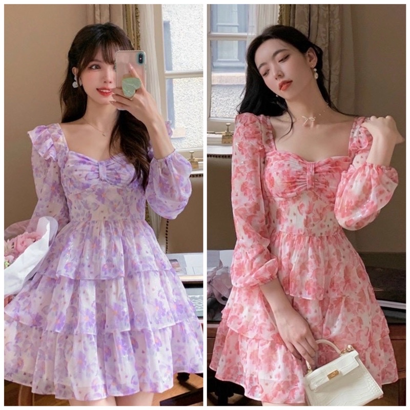 MẪU HOT-Đầm xòe voan hoa tầng phong cách ngọt ngào