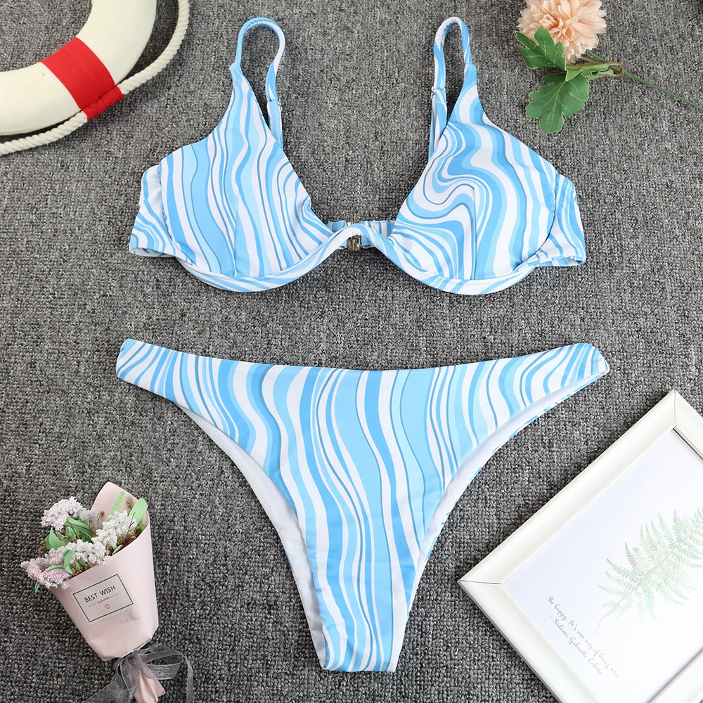 Bộ Bikini Kẻ Sọc Xanh Dương H389 | BigBuy360 - bigbuy360.vn
