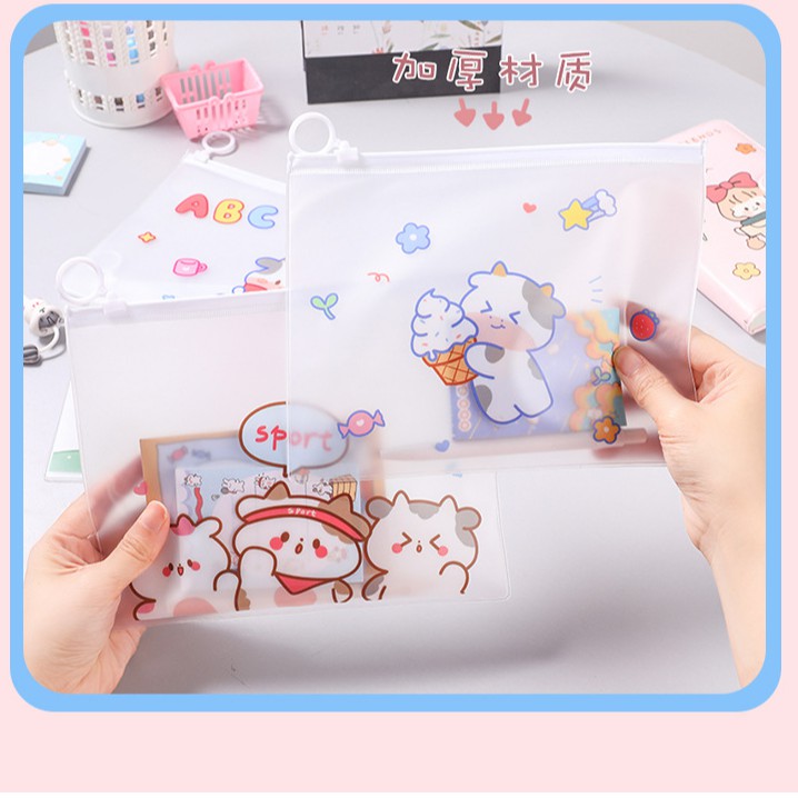 Túi đựng bút trong suốt đa năng hình Bò sữa cute