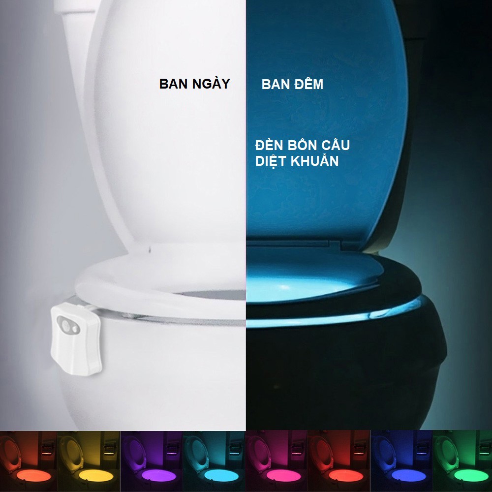 Đèn LED Bồn Cầu Đổi Màu Diệt Khuẩn 8 Màu RGB Cảm Biến Chuyển Động