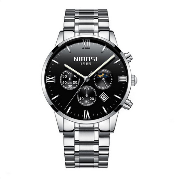 Đồng hồ nam dây thép đặc fullbox Nibosi 2325