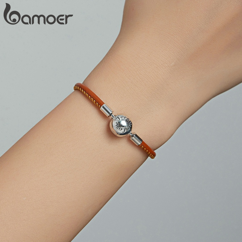 Vòng Tay Da Bamoer SCB215 Có Phụ Kiện Bạc 925 Thời Trang Cho Nữ