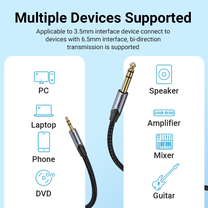 Dây cáp âm thanh AUX 3.5mm đến 6.5mm cho điện thoại PC DVD chất lượng âm thanh Hi-Fi VENTION
