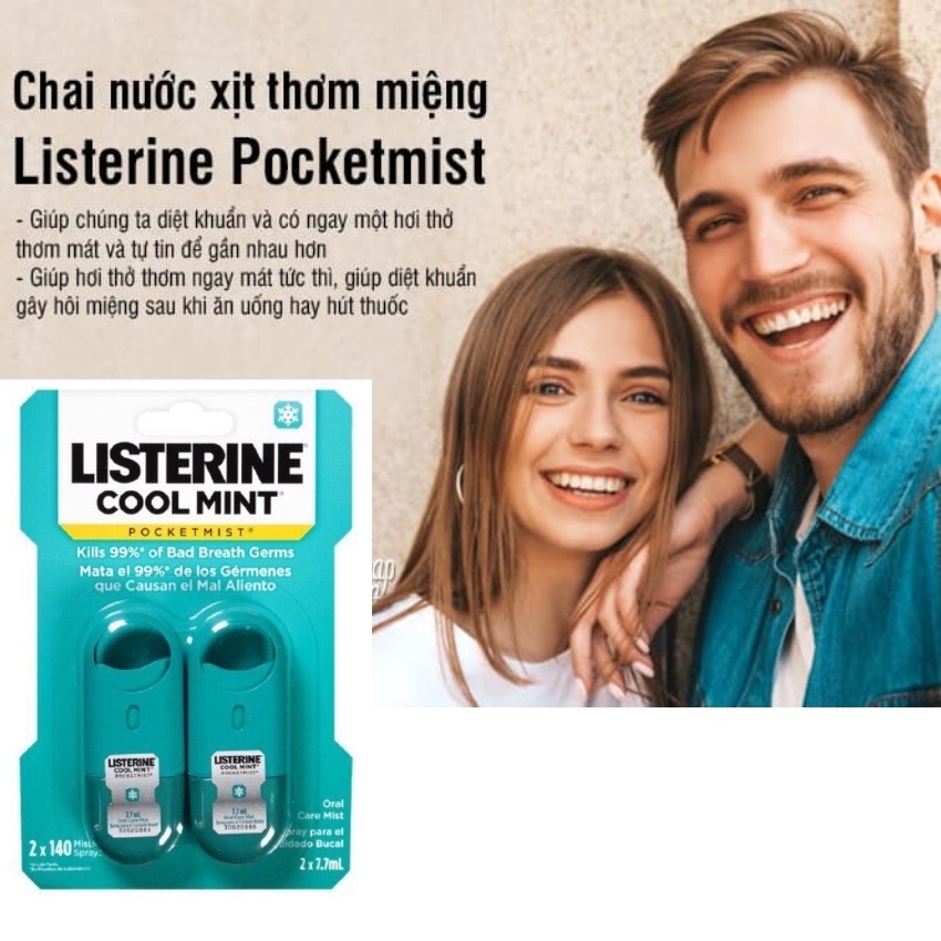 Xịt thơm miệng Listerine dạng chai xịt miệng nhỏ gọn của Mỹ Giúp tự tin giao tiếp vỉ 2 chai x 7,7ml FAMACOCO