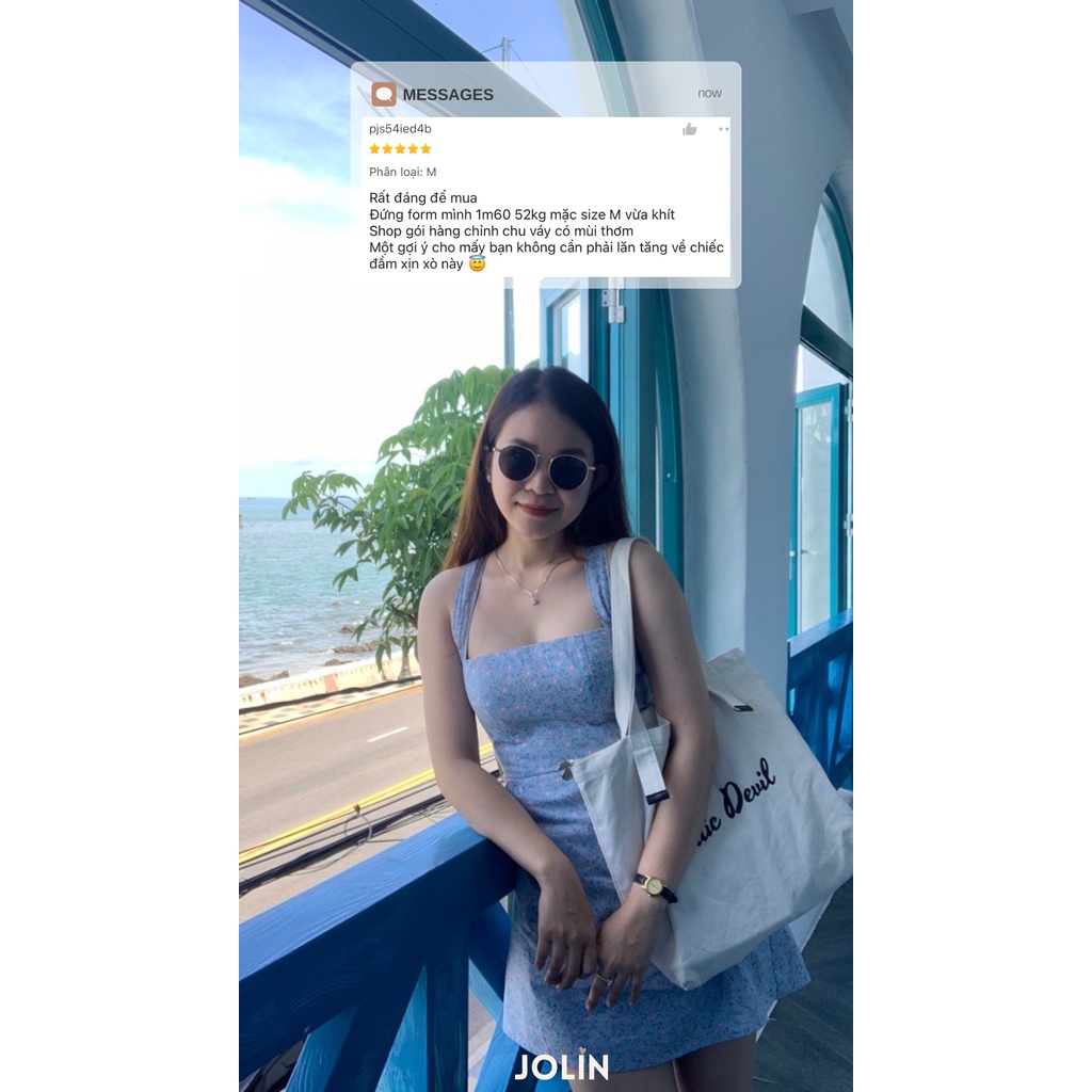 JOLIN | 𝐌𝐄𝐑𝐘 𝐃𝐑𝐄𝐒𝐒 - Đầm ngắn 2 dây chéo lưng hoa nhí dáng xòe nhẹ 2 màu sẵn mút ngực