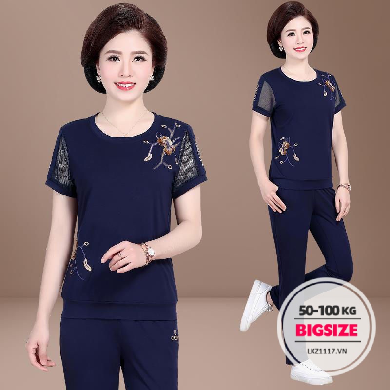 Set bộ đồ nữ trung niên cho mẹ Bigsize Áo thun tay ngắn kết hợp quần baggy Quần áo nữ trung niên Phong cách hàn quốc Thời Trang trẻ trung sang trọng đẹp cao cấp
