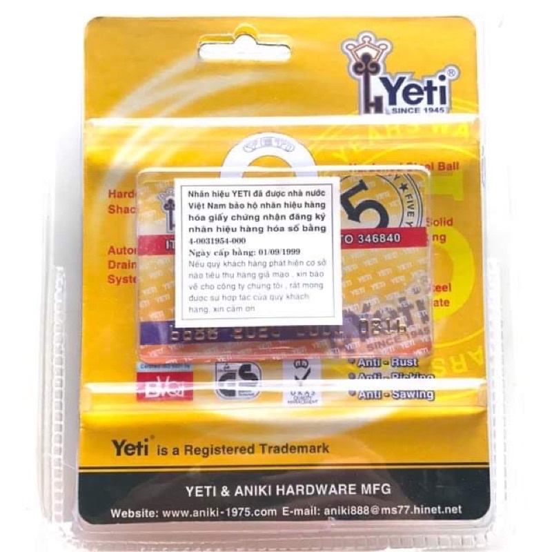 Ổ khoá Yeti 7 phân chống cắt chính hãng hợp kim