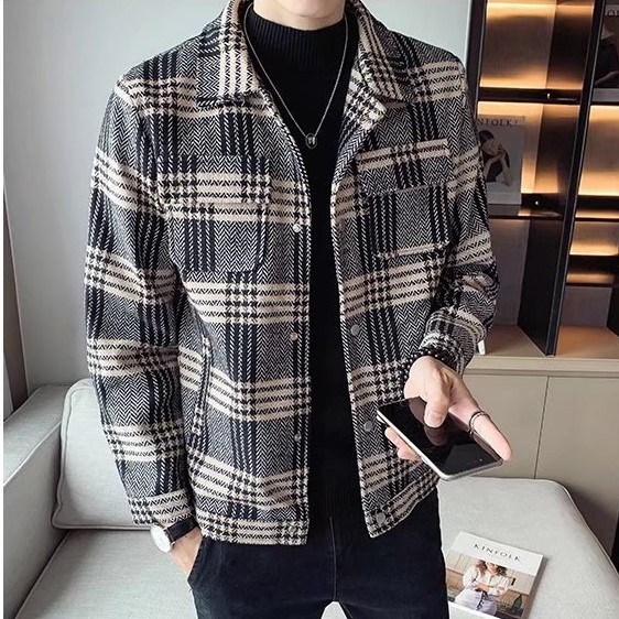 Áo Khoác Dạ Phối Kẻ Dành Cho Nam Chất Cực Dày Dặn Lịch Lãm Sang Trọng