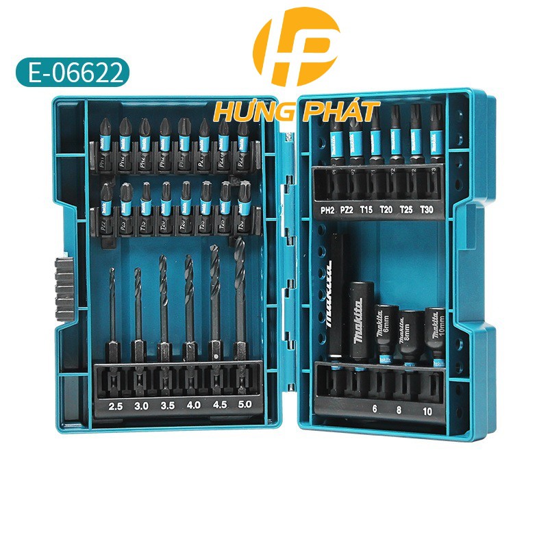 {Hàng chính hãng} Bộ mũi khoan và vặn vít Makita IMPACT BLACK E-06622