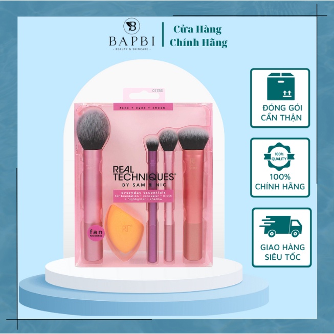 Bộ Cọ Trang Điểm Real Techniques 5 Món Kèm Mút Tán Cho Lớp Nền Hoàn Hảo