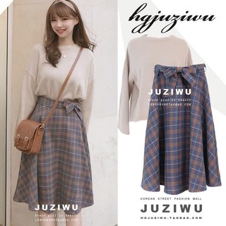 váy vintage áo len tay rộng Hàn Quốc
