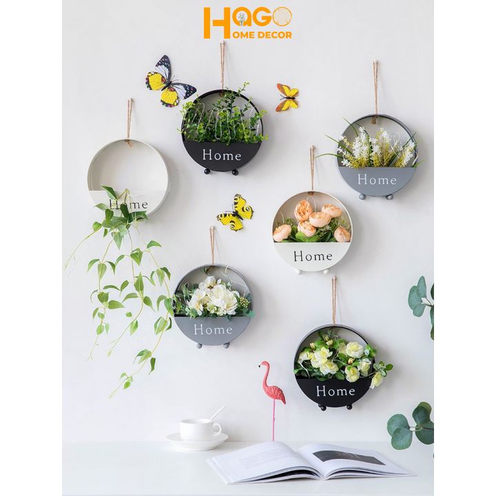 Lẵng hoa, giỏ hoa chữ home treo tường bằng thép cắm sẵn nhiều mẫu hoa (tặng kèm đèn Led)