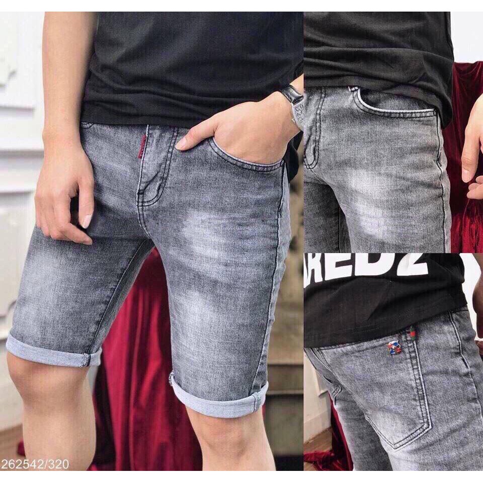 Quần short jean nam cao cấp,quần đùi nam màu xám xước nhẹ ms208