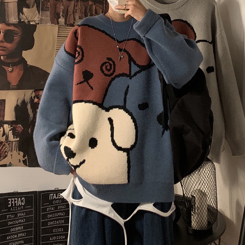 Áo Sweater Dệt Kim Dày Dặn Dáng Rộng Phong Cách Hàn Quốc Thời Trang Thu Đông Cho Nam Giới