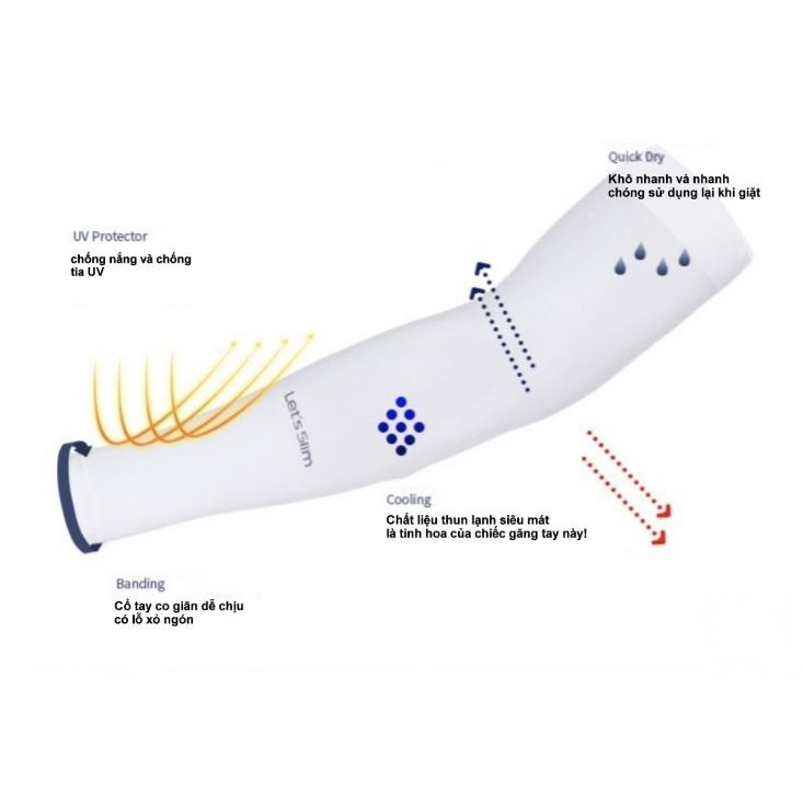 Găng tay chống nắng xỏ ngón Aqua-X Hàn Quốc - Bao tay đi phượt Letslim Siêu Mát chống tia UV - Ống tay đi xe máy