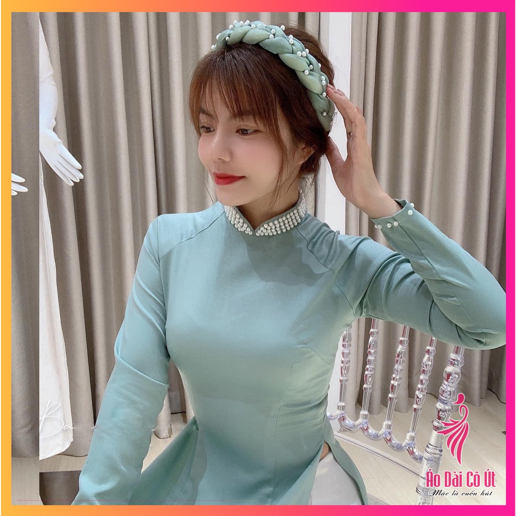 Áo dài truyền thống lụa tây thi cổ đính ngọc cách điệu phù hợp cưới hỏi lễ tết dự tiệc đẹp