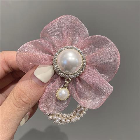 Dây buộc tóc hình bông hoa đính ngọc trai giả thời trang xinh xắn cho nữ