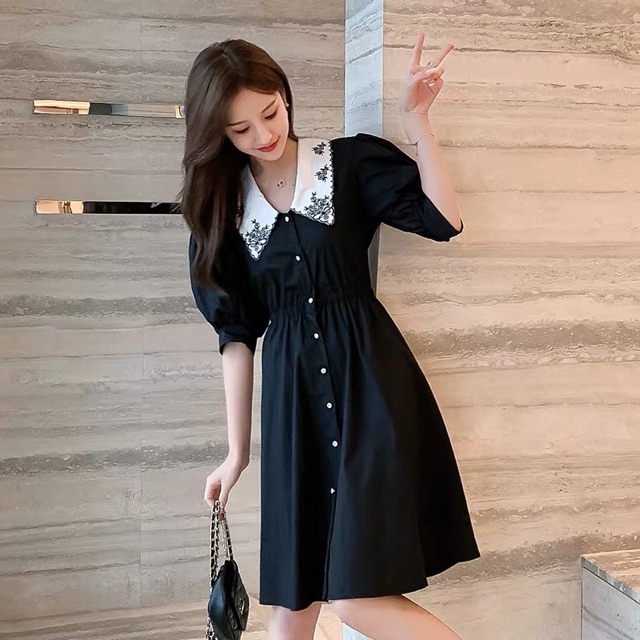 (Order 5-10days) Bigsize M-4XL Đầm cổ thêu , vai bồng cổ điển hot 2020