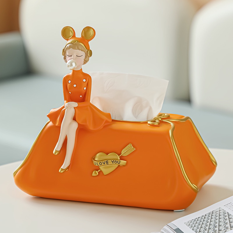 Hộp Khăn giấy rút Hình cô gái thổi bong bóng sang trọng SG.DECOR trang trí nội thất phòng khách quà tặng Khai trương