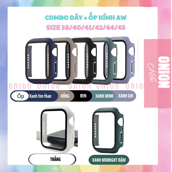Ốp kính cường lực và dây silicon cho đồng hồ thông minh APW đủ size 38 40 42 44 45mm seri 1 2 3 4 5 6 7
