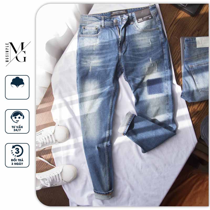 Quần Jean nam xanh mài cao cấp fom slimfit chất co dãn hàng vnxk AX206 - MGSIMPLE