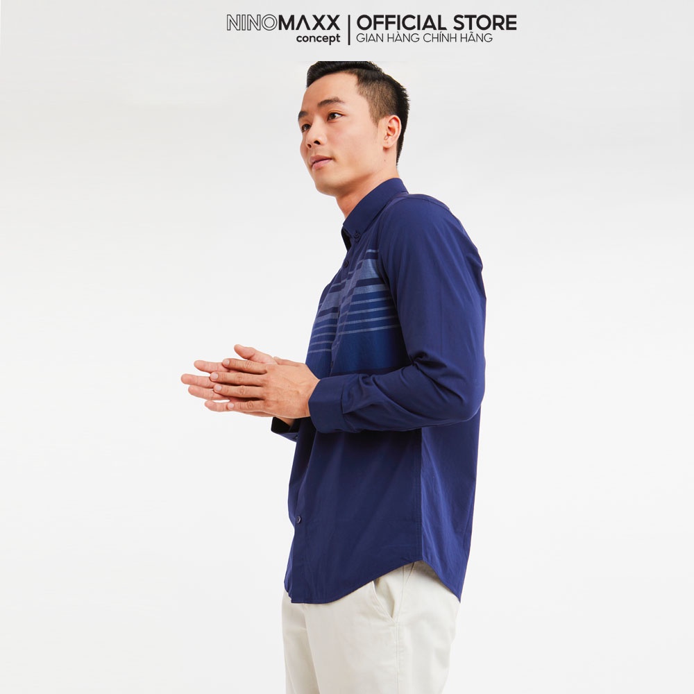 N&amp;M Áo Sơ Mi Nam Tay Dài phối sọc ngang ngực 2006002