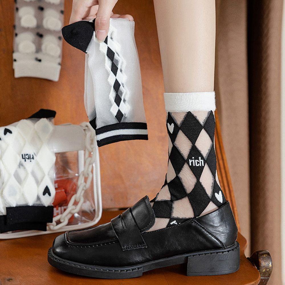 Vớ Cotton Họa Tiết Chấm Bi Trắng Đen Đơn Giản Phong Cách Nhật Bản|Vớ Lụa Họa Tiết Dễ Thương Cho Bé