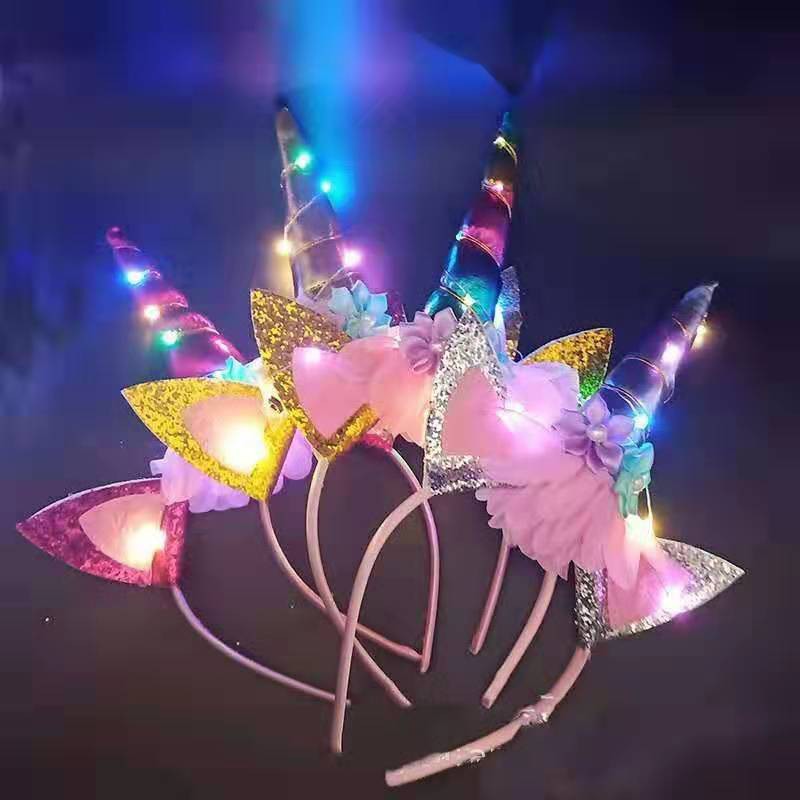 Băng đô hình sừng kỳ lân có đèn LED dùng làm quà tặng cho bé gái độc đáo dễ thương