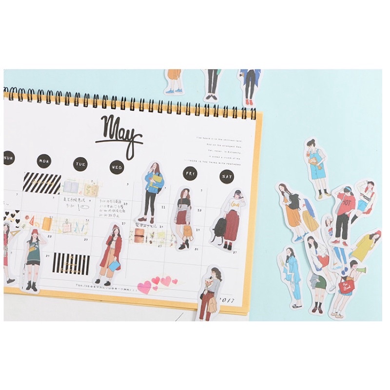 Sticker cô gái vintage trang trí sổ, bullet journal