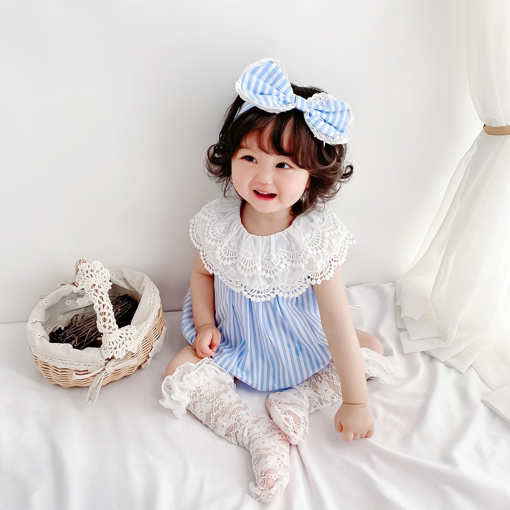 Áo Liền Quần Tay Ngắn Phối Ren Dễ Thương Cho Bé 0697