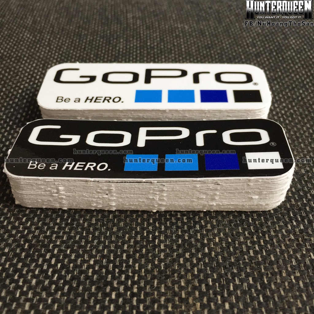 Gopro[9x3cm] decal cao cấp chống nước, sắc nét, bền màu, dính chặt. Hình dán logo trang trí mọi nơi, in theo yêu cầu