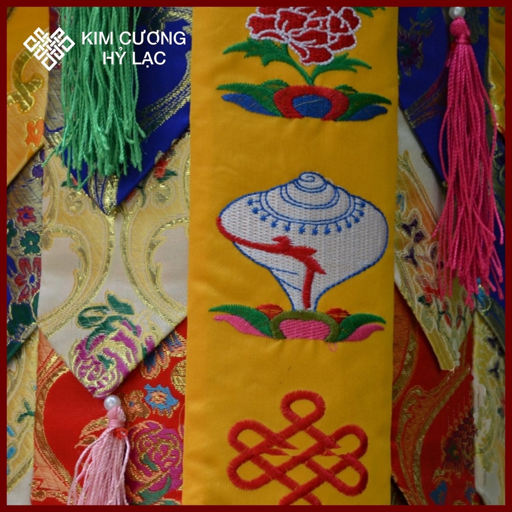 Lọng Thờ Mật Tông [Kim Cương Hỷ Lạc] Gấm Thêu 8 Biểu Tượng Cát Tường