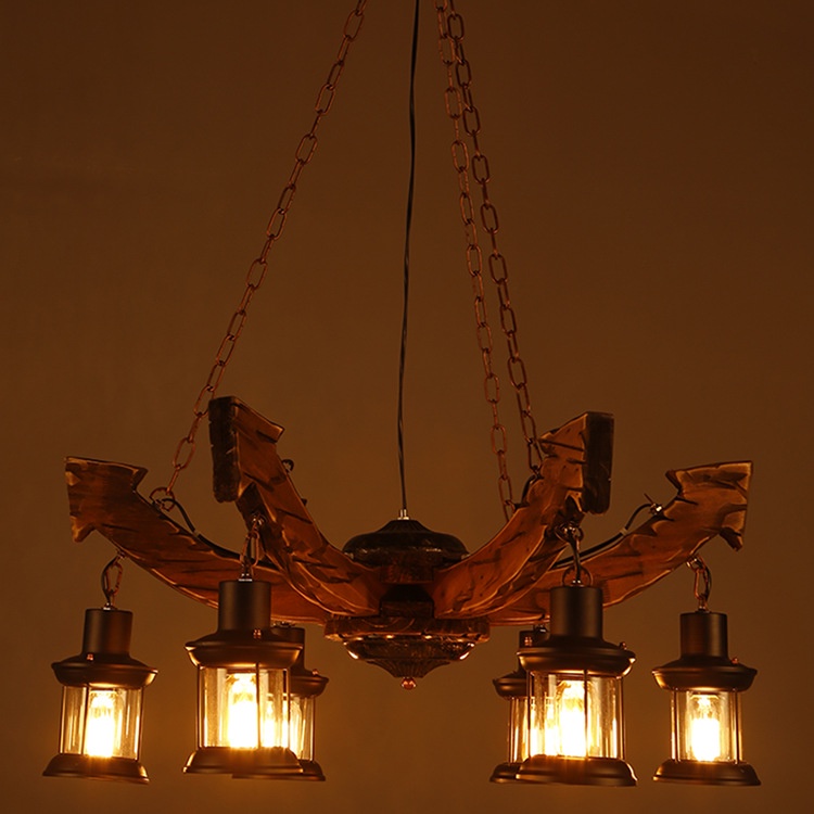 Đèn chùm, đèn gỗ thả trần phong cách cổ điển trang trí nhà cửa, khách sạn, nhà hàng