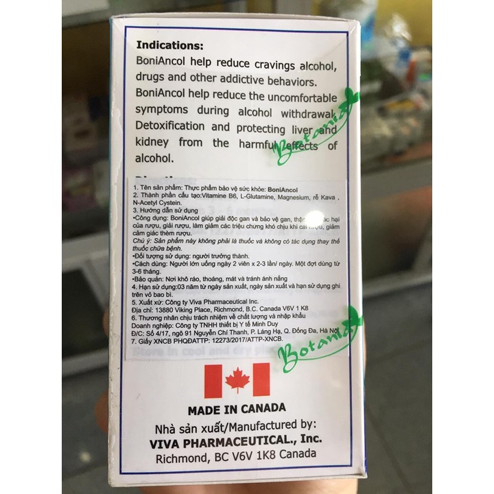 BoniAncol 60v – Giúp giải rượu bia, cai ngừa rượu bia, bảo vệ gan thận, giải độc gan